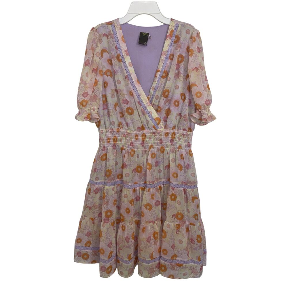 Taylor Purple Orange Floral Tiered Midi Dress Garden Party Cottage 12 Lace Boho